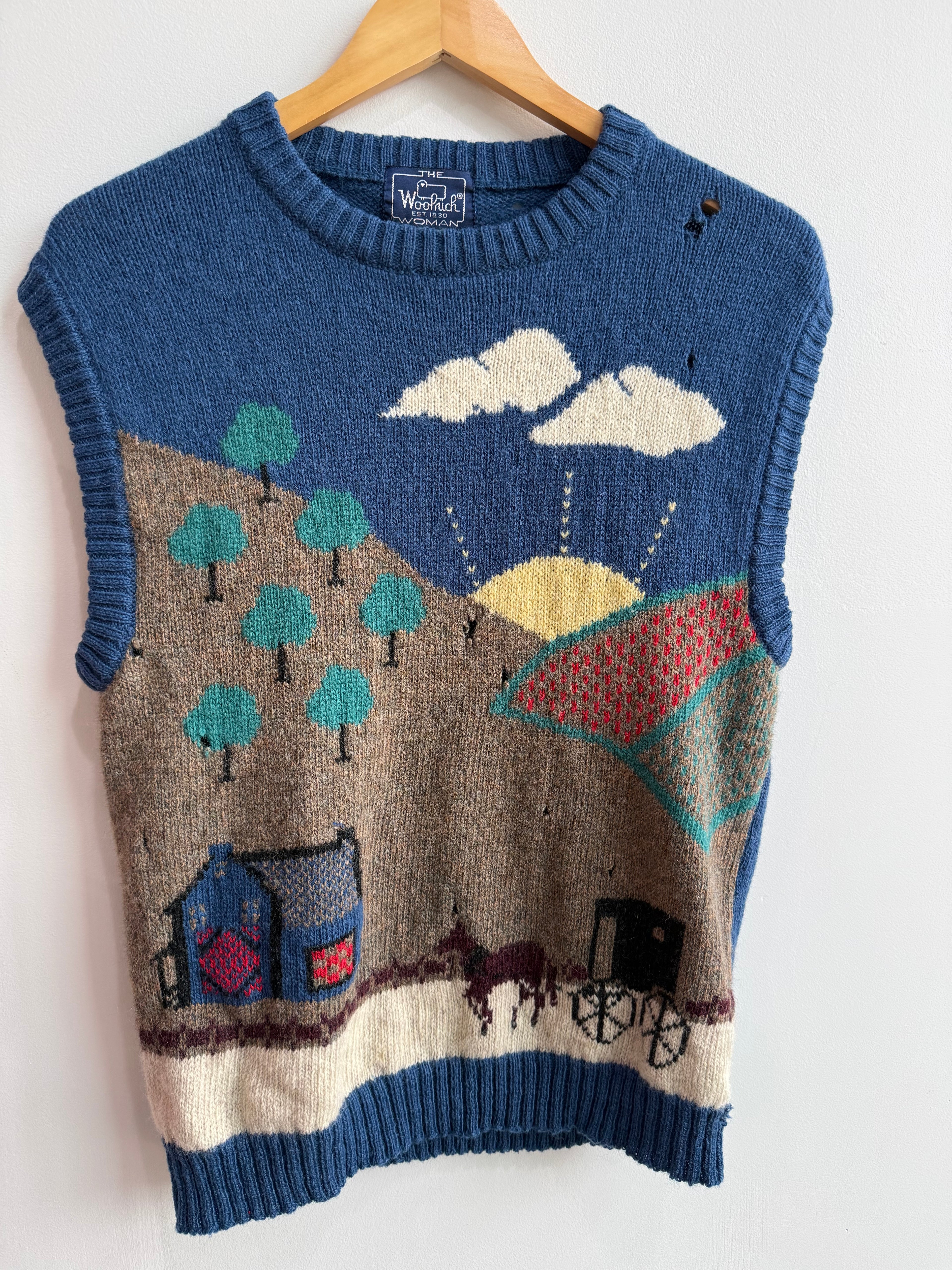 (M) Woolrich Horse Prairie Scene Sweater Vest
