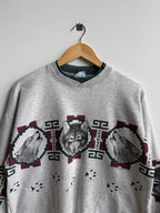 (L) Art Unlimited Wolf Print Crew