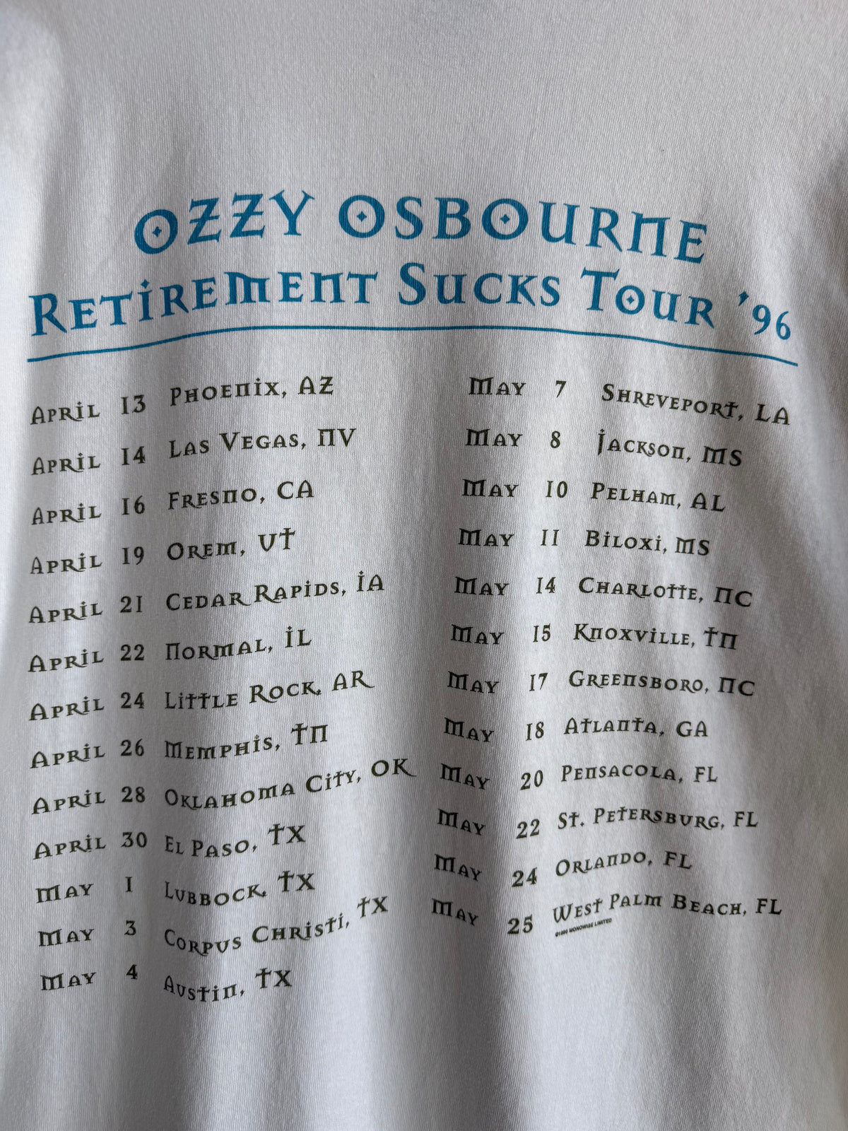 (L) Ozzy Osbourne Retirement Sucks Tour Tee