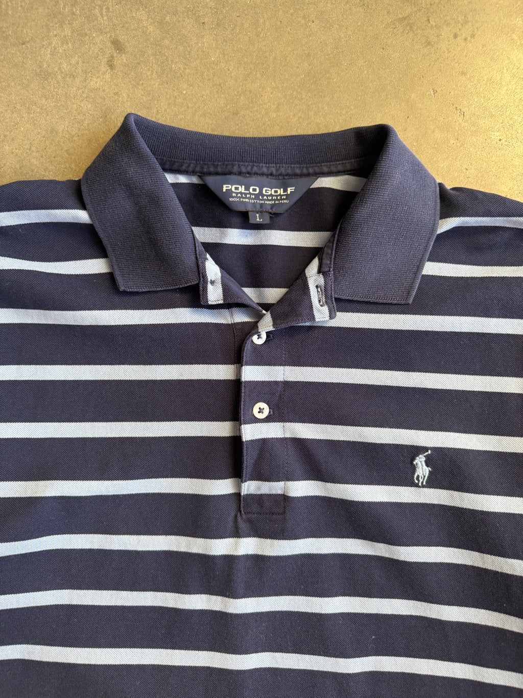 (L) Polo Blue Striped Shirt